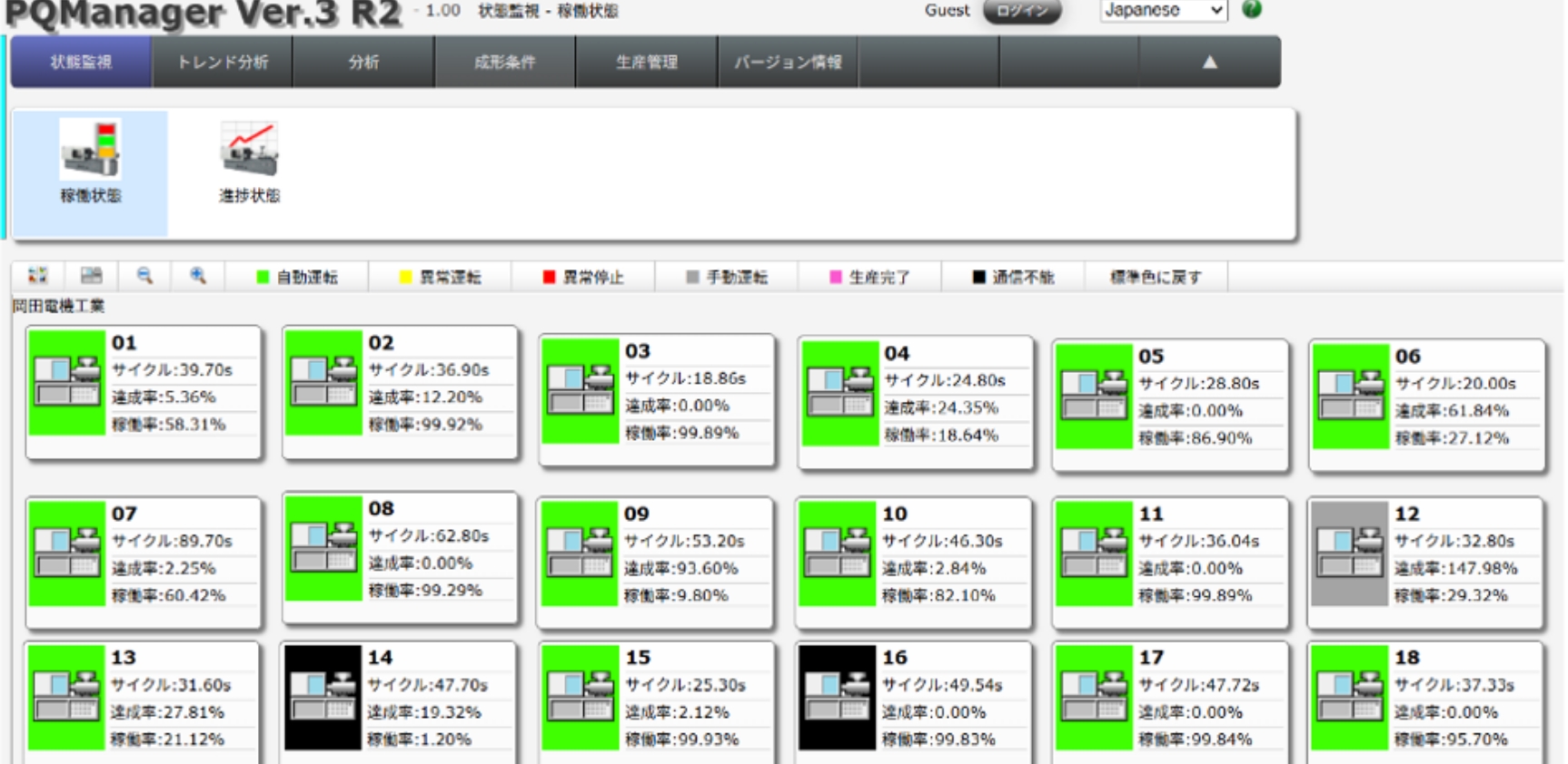 保有設備｜成形機一括管理システム PQManager